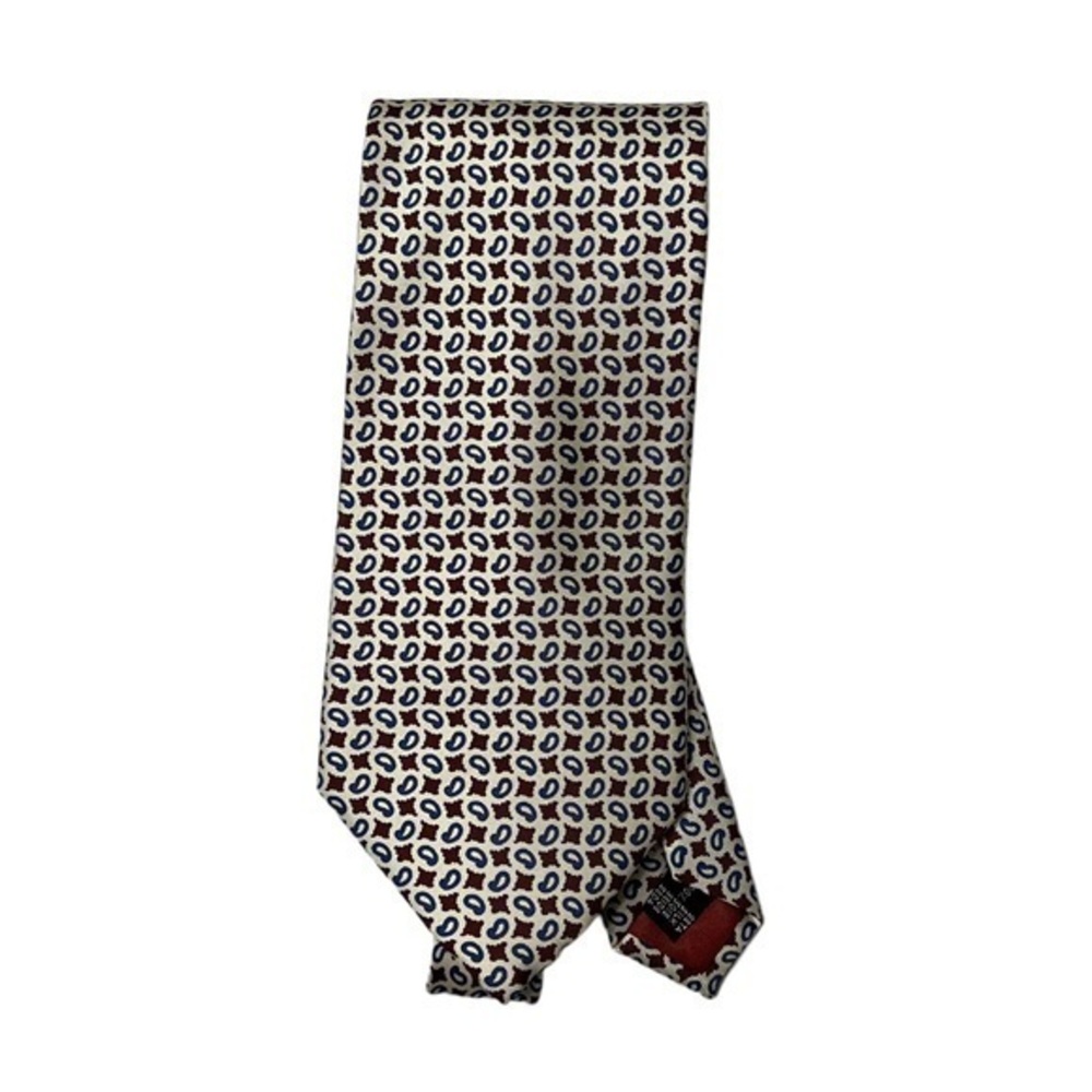 Vintage “Funny & Preppy” brand tie, cream brown & blue western look print 3.75”
